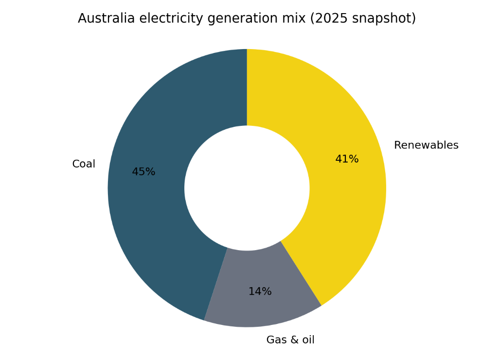 Australia electricity generation mix 2025